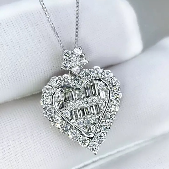 NEW 925 STERLING SILVER DIAMOND PENDANT NECKLACE - Picture 6 of 9